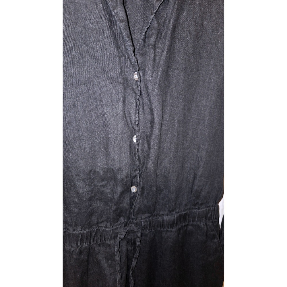 James Perse size 0 black 100% Linen Button Romper Jumpsuit Long sleeve - Picture 4 of 5